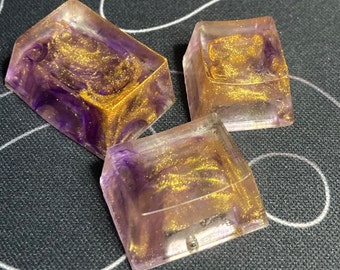 Purple And Gold Nebula Keycaps | Custom Artisan Resin Keycaps