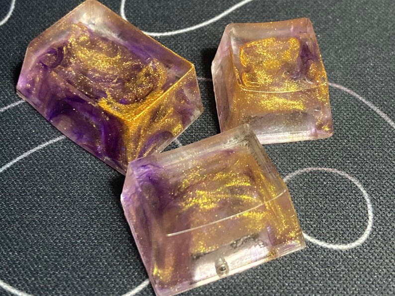 Purple And Gold Nebula Keycaps Custom Artisan Resin Keycaps image 1