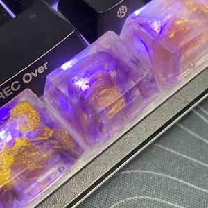 Purple And Gold Nebula Keycaps Custom Artisan Resin Keycaps image 3