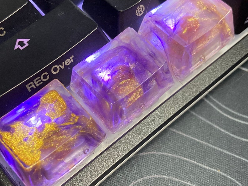 Purple And Gold Nebula Keycaps Custom Artisan Resin Keycaps image 3