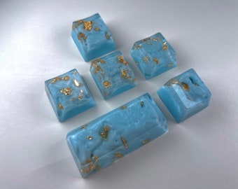 Sky Blue Gold Foil Resin Keycap | Artisan Keycap For Mechanical Keyboard | Gold Foil Keycap