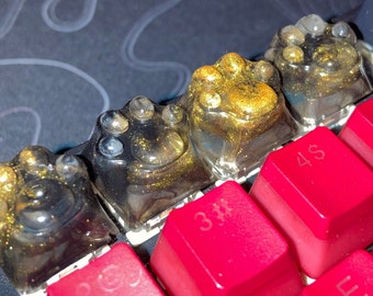 Gold and Black Shiny Cat Paw Keycaps