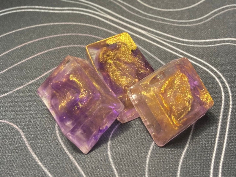 Purple And Gold Nebula Keycaps Custom Artisan Resin Keycaps image 5