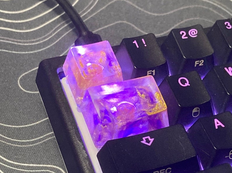 Purple And Gold Nebula Keycaps Custom Artisan Resin Keycaps image 2