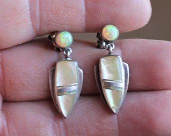 Vintage Mother of Pearl and Opal Inlay Earrings PP148
