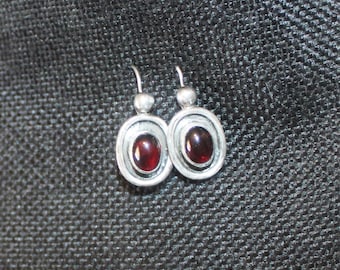 Sterling Silver Hook Earrings with Garnet Stone PP109