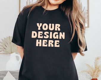 Black Comfort Colors C1717 Mockup, Black Mockup, Comfort Colors mockup, Comfort colors,  Model Mockup, Comfort Colors Boho Mockup C1717