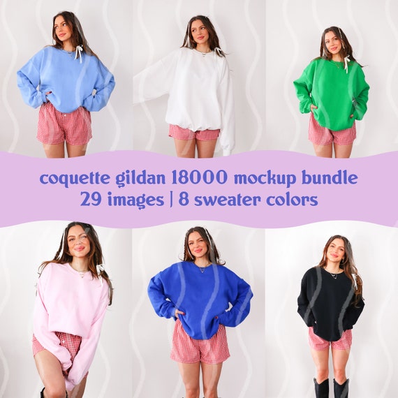 Gildan 18000 Crewneck Mockup Bundle, Coquette Gildan Crewneck Mockup, Coquette Crewneck Mockup Bundle, Model Mockup, Trendy Sweater mock