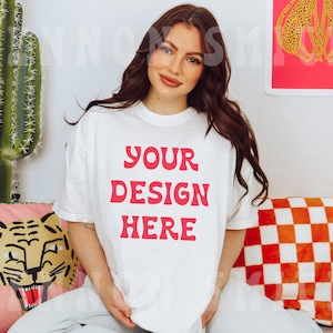 White Comfort Colors 1717 Mockup, White Mockup, Comfort Colors mockup, Comfort colors,  Model Mockup, Comfort Colors Boho Mockup CC1717