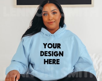 Gildan 18500 Light Blue Hoodie Mockup, Gildan Hoodie Mockup, Blue Hoodie Mockup, Blue Model Mockup, Blue Sweater mockup, Blue Gildan mock