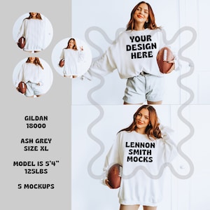 Game Day White Gildan 18000 Mock, Football Gildan Crewneck Mockup, NFL Crewneck Mockup, Sports Model Mockup, white crewneck mock football