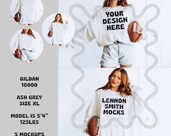 Game Day White Gildan 18000 Mock, Football Gildan Crewneck Mockup, NFL Crewneck Mockup, Sports Model Mockup, white crewneck mock football