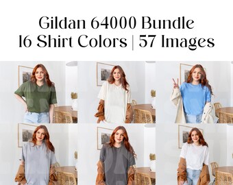 Gildan 64000 Tシャツ モックアップ バンドル、Gildan Tシャツ モック バンドル、モックアップ シャツ バンドル、Gildan 64000 ソフト スタイル モックアップ バンドル、ホワイト シャツ モックアップ