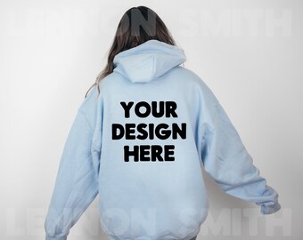 Back of hoodie mockup, Gildan 18500 Light Blue Hoodie Mockup, Gildan Hoodie Mockup, Hoodie Mockup, Model Mockup, Sweater mockup, Gildan mock