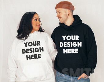 Couple Mockup, Husband Wife Hoodie mock, Mom Dad Hoodie mockup, Couple Hoodie mock, White Gildan Hoodie, Black Gildan Hoodie, Couple