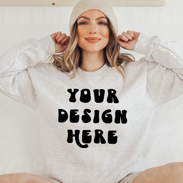 Gildan 18000 Ash Grey Crewneck Mockup, Gildan Crewneck Mockup, Crewneck Mockup, Model Mockup, Gildan 1800 Mockup, Sweater mockup, Grey mock