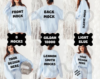 Gildan 18000 Light Blue Crewneck Mockup, Sleeve Mockup, Disco Gildan Crewneck Mockup, Spring Light Blue Crewneck Mockup, back of shirt mock