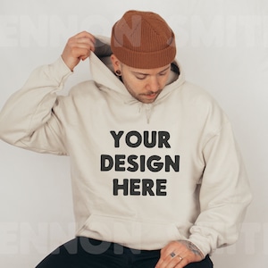 Gildan 18500 Sand Hoodie Mockup, Gildan Hoodie Mockup, Sand Hoodie Mockup, Male Model Mockup, Sand Jumper Mock, Sweater mockup, Gildan mock