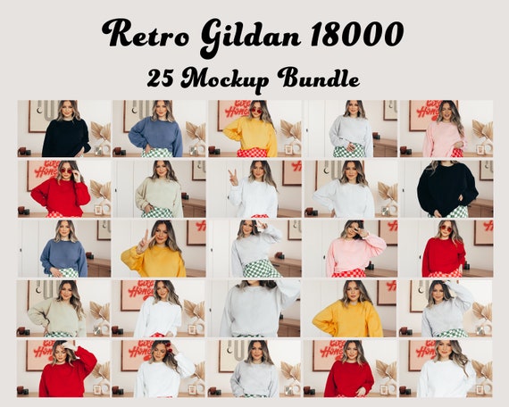 Retro Gildan 18000 Crewneck Mockup Bundle, Gildan Crewneck Mockup, Crewneck Mockup Bundle, Model Mockup, 25 Mocks, Sweater mock, Gildan mock