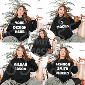 Christmas Gildan 185000 Black Hoodie Mockup, Gildan Hoodie Mockup, Black Hoodie Mockup, Model Mockup, Black Sweater mockup, Christmas Mock