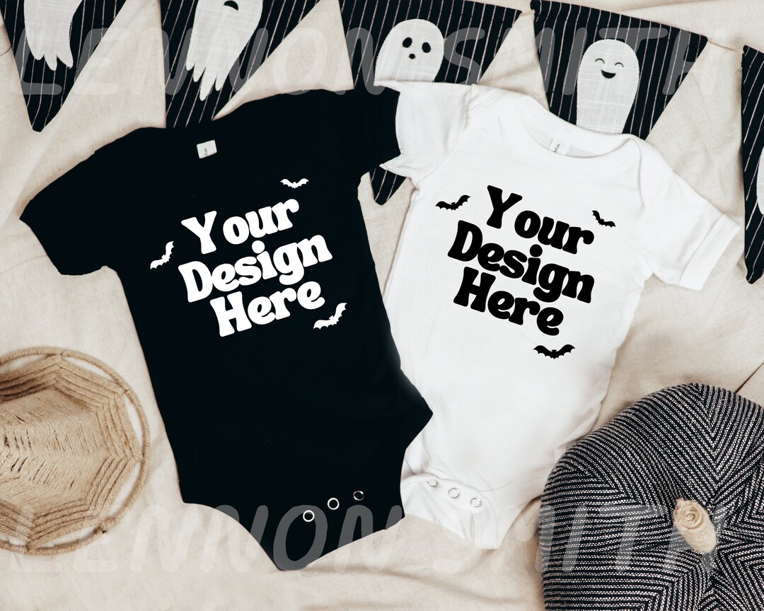 Halloween White and Black Onesie Mock, Bella Canvas 100B Black, Bella