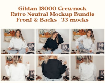 Retro Gildan 18000 Crewneck Mockup Bundle, Gildan Crewneck Mockup, Crewneck Mockup Bundle, Model Mockup, Jumper Mockup, Sweater mock, Gildan