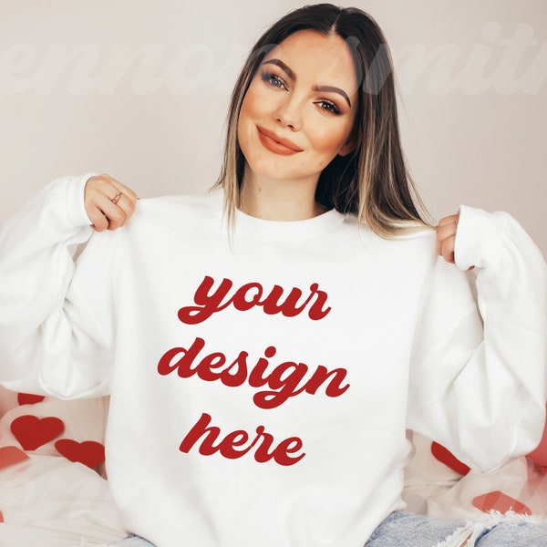 Valentine Gildan 18000 White Crewneck Mockup, Valentine Gildan Crewneck Mockup, Crewneck Mockup, Model Mockup, Gildan 18000 Mockup,