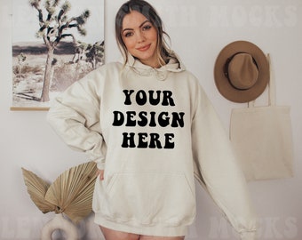 Gildan 18500 Sand Hoodie Mockup, Gildan Hoodie Mockup, Sand Hoodie Mockup, Model Mockup, Sand Jumper Mock, Sweater mockup, Gildan mock