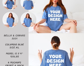 Columbia Blue Bella Canvas 3001 T-shirtmodel, Columbia Blue Bella Canvas-shirt gemêleerd, Heather Blue Bella Canvas 3001, Bella Canvas-shirt