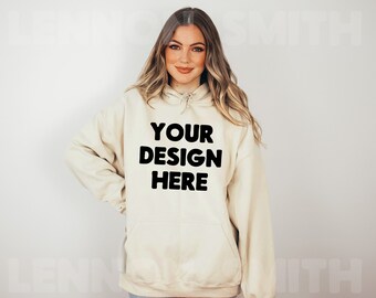 Gildan 18500 Sand Hoodie Mockup, Gildan Hoodie Mockup, Sand Hoodie Mockup, Model Mockup, Sand Jumper Mock, Sweater mockup, Gildan mock