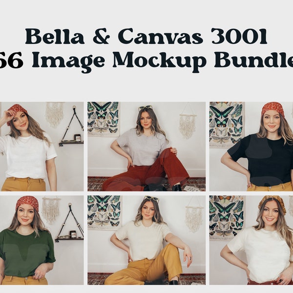 66 Image Mockup Bundle, 70's Retro Bella et Canvas Mockup Bundle, Vintage Shirt Mockup Bundle, Bella et Canvas Model Mock, Mock Bundle