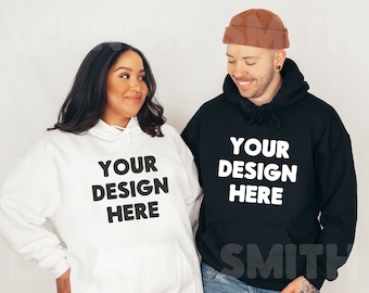 Couple Mockup, Husband Wife Hoodie mock, Mom Dad Hoodie mockup, Couple Hoodie mock, White Gildan Hoodie, Black Gildan Hoodie, Couple