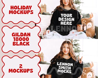 Christmas Gildan 18000 Black Crewneck Mockup, Holiday Gildan Crewneck Mockup, Xmas Crewneck Mockup, Model Mockup, Gildan 18000 Mockup
