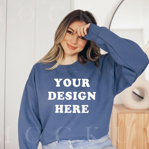 Gildan 18000 Indigo Crewneck Mockup, Gildan Crewneck Mockup, Crewneck Mockup, Model Mockup, Gildan 18000 Mockup, Sweater mockup, Sweater