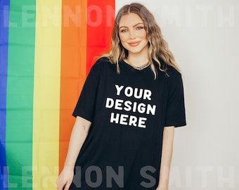Koszulka Pride Black Bella Canvas 3001 Mockup, Koszulka Pride Black Bella Canvas, Mockup Pride, mock koszulki Pride, Mockup Gay Pride, czarna koszulka