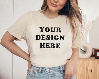 Soft Cream Bella Canvas 3001 Tshirt Mockup, Bella Canvas Shirt, Tee Mockup, Model Mockup, Natural Bella and canvas mock, T-Shirt Mockup