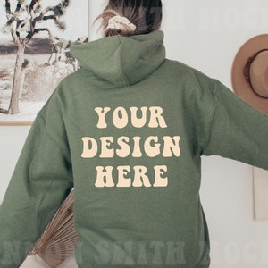 Back of Hoodie Mockup, Gildan 18500 Military Green Hoodie Mockup, Gildan Hoodie Mockup, Military green Hoodie Mockup, Model Mockup, Olive