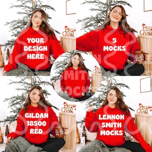 Christmas Gildan 185000 Red Hoodie Mockup, Gildan Hoodie Mockup, Red Hoodie Mockup, Model Mockup, Sweater mockup, Christmas Mockup