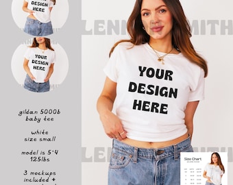 White Baby Tee Mockup, Gildan 5000b mockup, gildan 5000b mockup for women, Baby tee mock, White Gildan baby tee mockup, gildan 5000b
