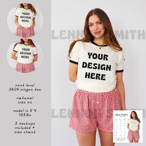 Natural Next Level 3604 Mockup, Natural Next Level 3604 Ringer Tee Mockup, Natural and Black 3604 Mockup, Next Level 3604 Size Chart, Bundle