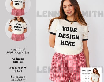 Natural Next Level 3604 Mockup, Natural Next Level 3604 Ringer Tee Mockup, Natural and Black 3604 Mockup, Next Level 3604 Size Chart, Bundle