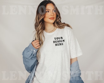 Ash Grey Bella Canvas 3001 Tshirt Mockup, Bella Canvas Shirt, Tee Mockup, Model Mockup, Ash Grey Bella and canvas mock, T-Shirt Mockup