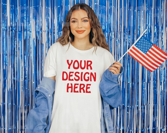 White Bella Canvas 3001 Tshirt Mockup, 4th of July mockup, White Bella Canvas Shirt, Tee Mockup, Model Mockup, T-Shirt Mockup, Tshirt mock