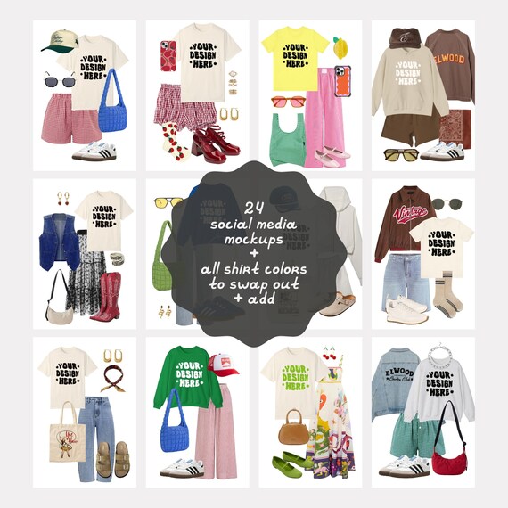 Social Media Mockups, Style Inspo Mockup, Canva Mockup, Canva Template, Gildan 18000 Mockup, Bella and canvas 3001 Mockup, Color Chart Mock
