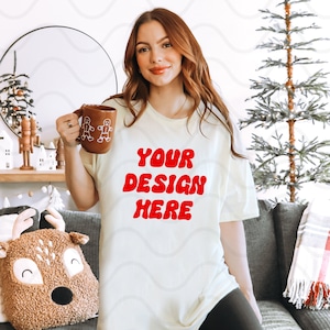 Christmas Natural Bella and Canvas Mock, Holiday Natural Shirt Mockup, Bella and Canvas Model Mock, Natural Shirt Mock, holiday mock