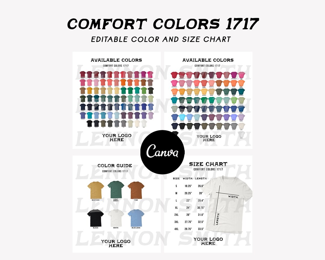Canva Comfort Colors 1717 Color Guide, Customizable Comfort Colors Size ...