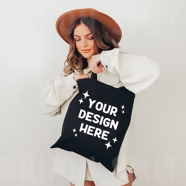 Black Tote Bag Mockup, Canvas Tote Bag mock, Black tote bag mock, Tote bag mock, Model mock, Canvas tote bag mockup, Print on demand mock