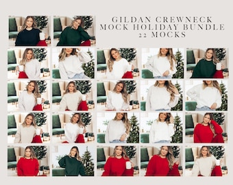 Christmas Gildan 18000 Crewneck Mockup Bundle, Holiday Gildan Crewneck Mockup, Crewneck Mock Bundle, Model Mockup, Sweater mock, Gildan mock