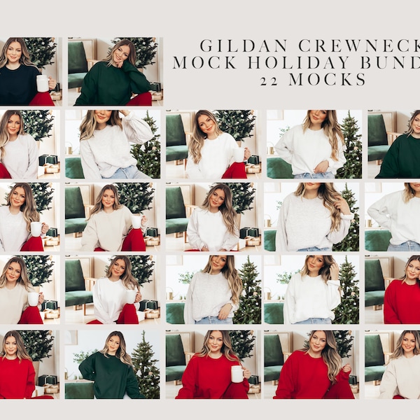 Kerst Gildan 18000 Crewneck Mockup Bundel, Vakantie Gildan Crewneck Mockup, Crewneck Mock Bundel, Model Mockup, Trui mock, Gildan mock