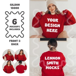 Red Gildan 18000 Mock, Gildan Crewneck Mockup, Crewneck Mockup, Model Mockup, Gildan 1800 Mockup, Sweater mockup, Red Crewneck mockup